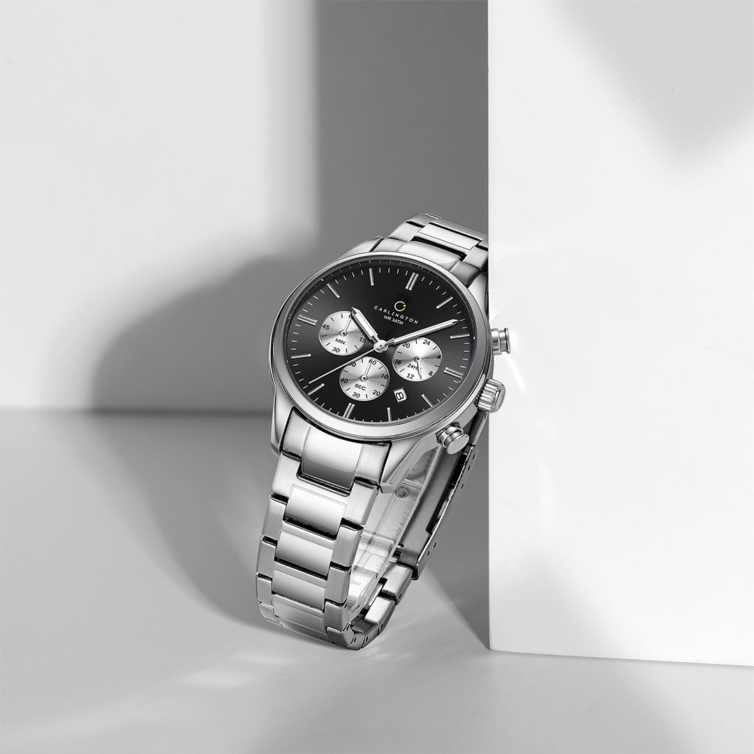 Carlington Nitro Analog Chronograph Men’s Stainless Steel Strap Wrist Watch | Quartz Movement | Water & Shock Resistant Watch for Men | Casual & Formal Wear - CT_8076