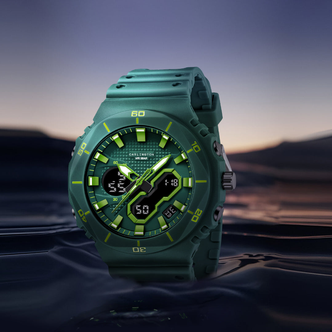 Carlington Velocity Series Analog-Digital Sports Watches for Men and Boys with Alarm, Stopwatch, Backlit Display, Dualtime, Silicone Rubber Strap, Water & Shock Resiatant - CT_8120