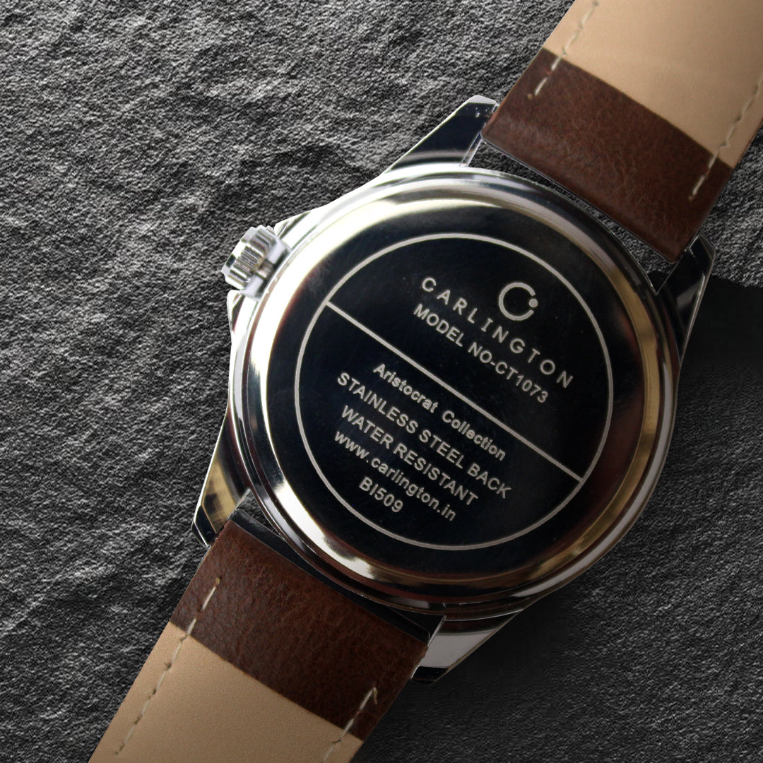 Carlington Aristocrat Series Analog Day & Date Watches for Men with Premium Leather Strap - CT 1073