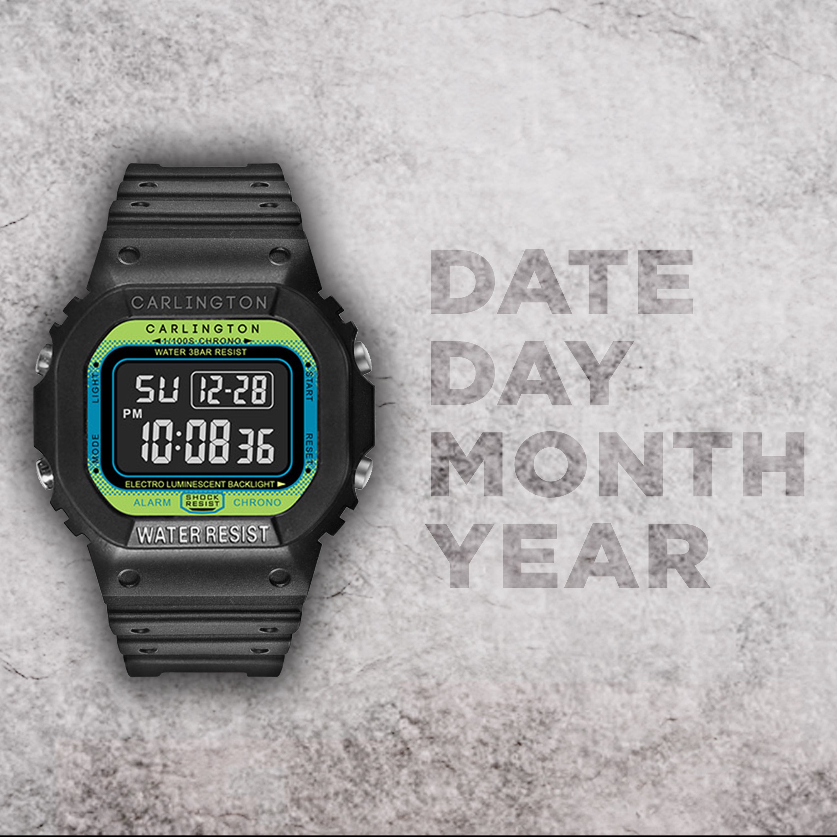 Carlington Digital Sports Watch Dual Time, Alarm, Calendar, Stopwatch, Water-Resistant, Shock-Resistant, Back Light Display. The Perfect Watch for Men - CT 1801
