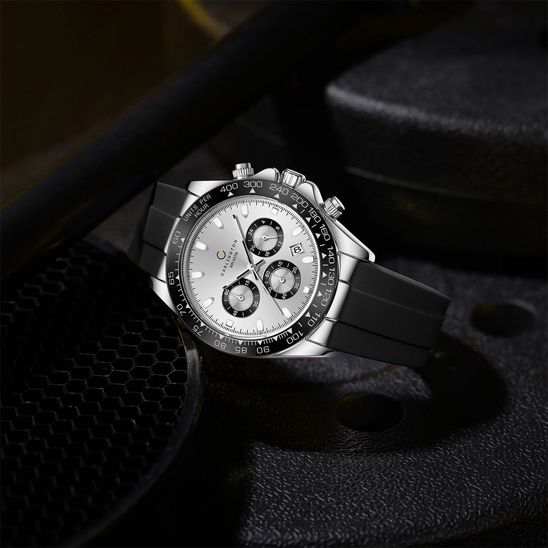 Carlington Nitro Analog Chronograph Men’s Polyurethane Strap Wrist Watch | Quartz Movement | Water & Shock Resistant Watch for Men | Casual & Formal Wear - CT_8054