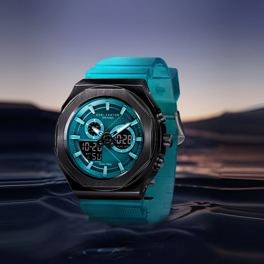 Carlington Velocity Series Analog-Digital Sports Watches for Men and Boys with Alarm, Stopwatch, Backlit Display, Dualtime, Silicone Rubber Strap, Water & Shock Resiatant - CT_8102