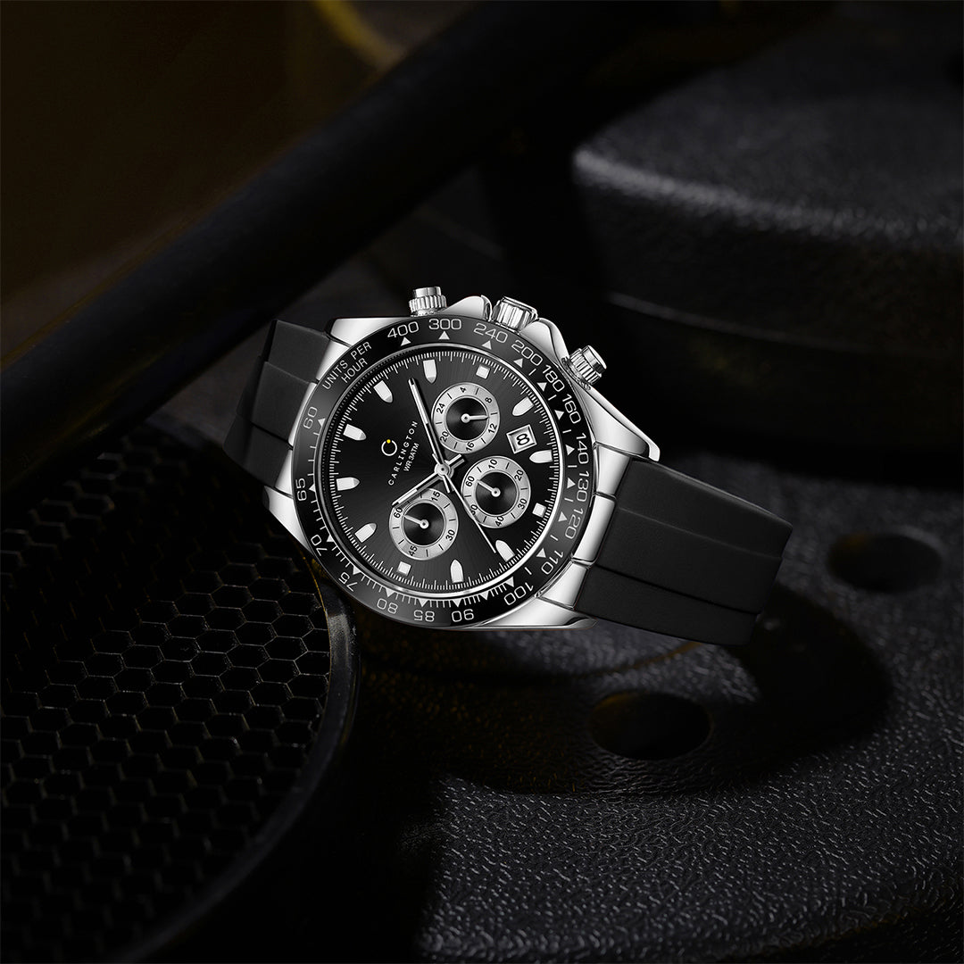 Carlington Nitro Analog Chronograph Men’s Polyurethane Strap Wrist Watch | Quartz Movement | Water & Shock Resistant Watch for Men | Casual & Formal Wear - CT_8054