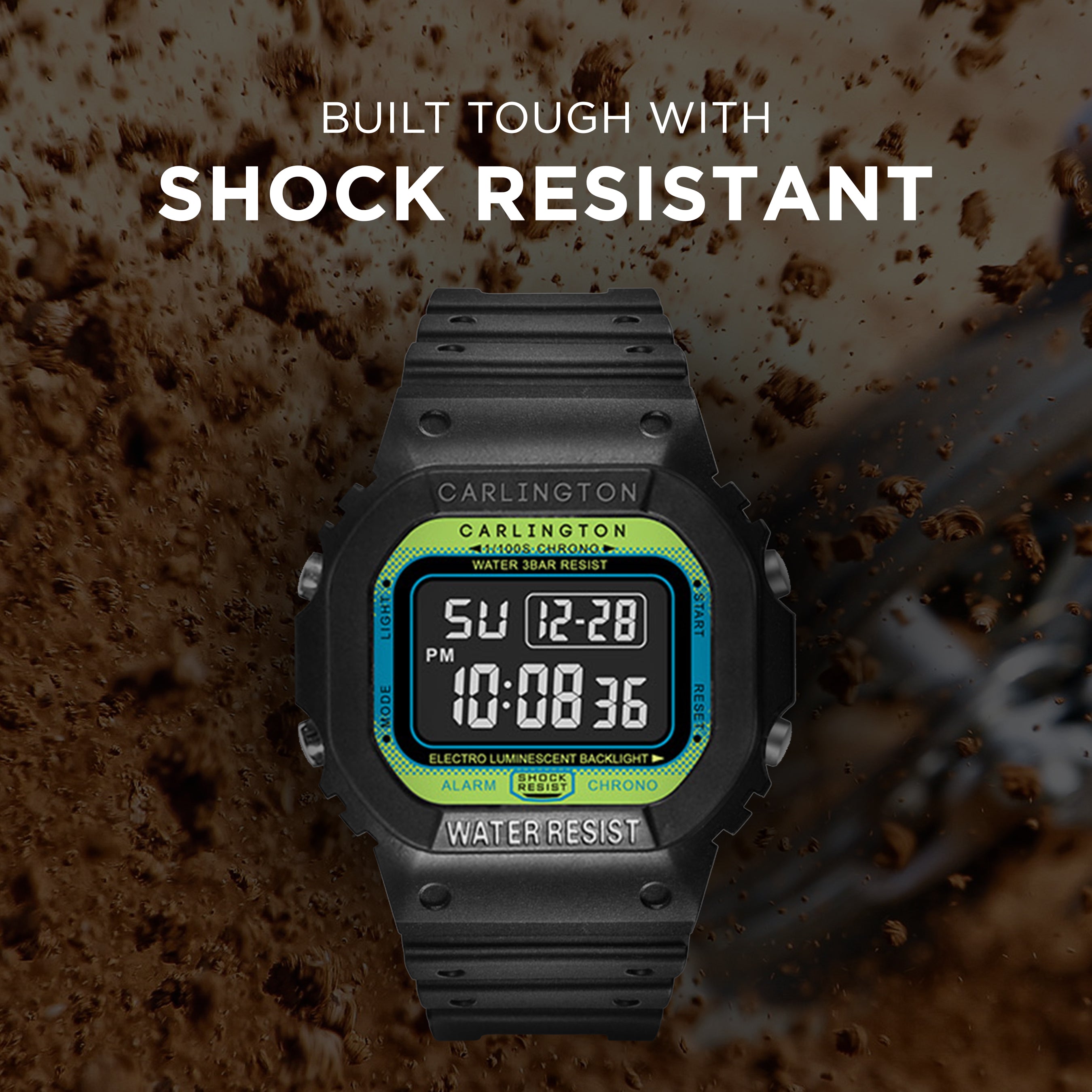 Carlington Digital Sports Watch Dual Time, Alarm, Calendar, Stopwatch, Water-Resistant, Shock-Resistant, Back Light Display. The Perfect Watch for Men - CT 1801