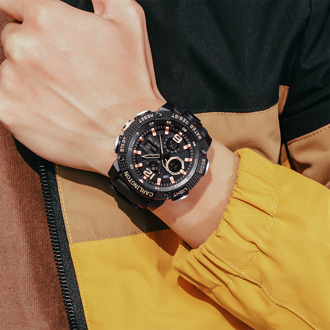 Carlington Velocity Series Analog-Digital Sports Watches for Men and Boys with Alarm, Stopwatch, Backlit Display, Dualtime, Silicone Rubber Strap, Water & Shock Resiatant - CT_8039