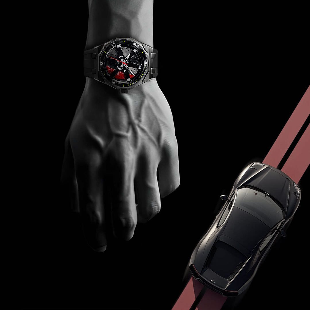 Carlington Nitro Series Analog Watches for Men | Unique Wheel Dial Design | Premium Silicone Strap | Stylish Sports Look | Quartz Movement Wrist Watches for Boys & Men_CT-7277 Black