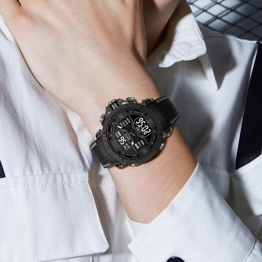 Carlington Velocity Series Analog-Digital Sports Watches for Men and Boys with Alarm, Stopwatch, Backlit Display, Dualtime, Silicone Rubber Strap, Water & Shock Resiatant - CT_8140