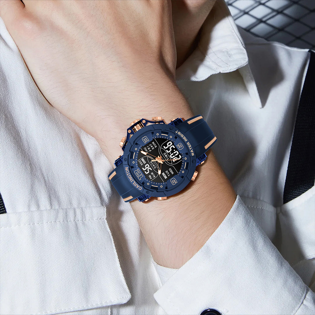 Carlington Velocity Series Analog-Digital Sports Watches for Men and Boys with Alarm, Stopwatch, Backlit Display, Dualtime, Silicone Rubber Strap, Water & Shock Resiatant - CT_8140