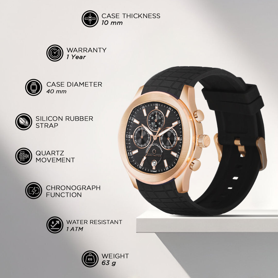 Carlington Legacy Series Analog Wrist Watches with Chronograph & Silicone Strap for Men - CT 9999