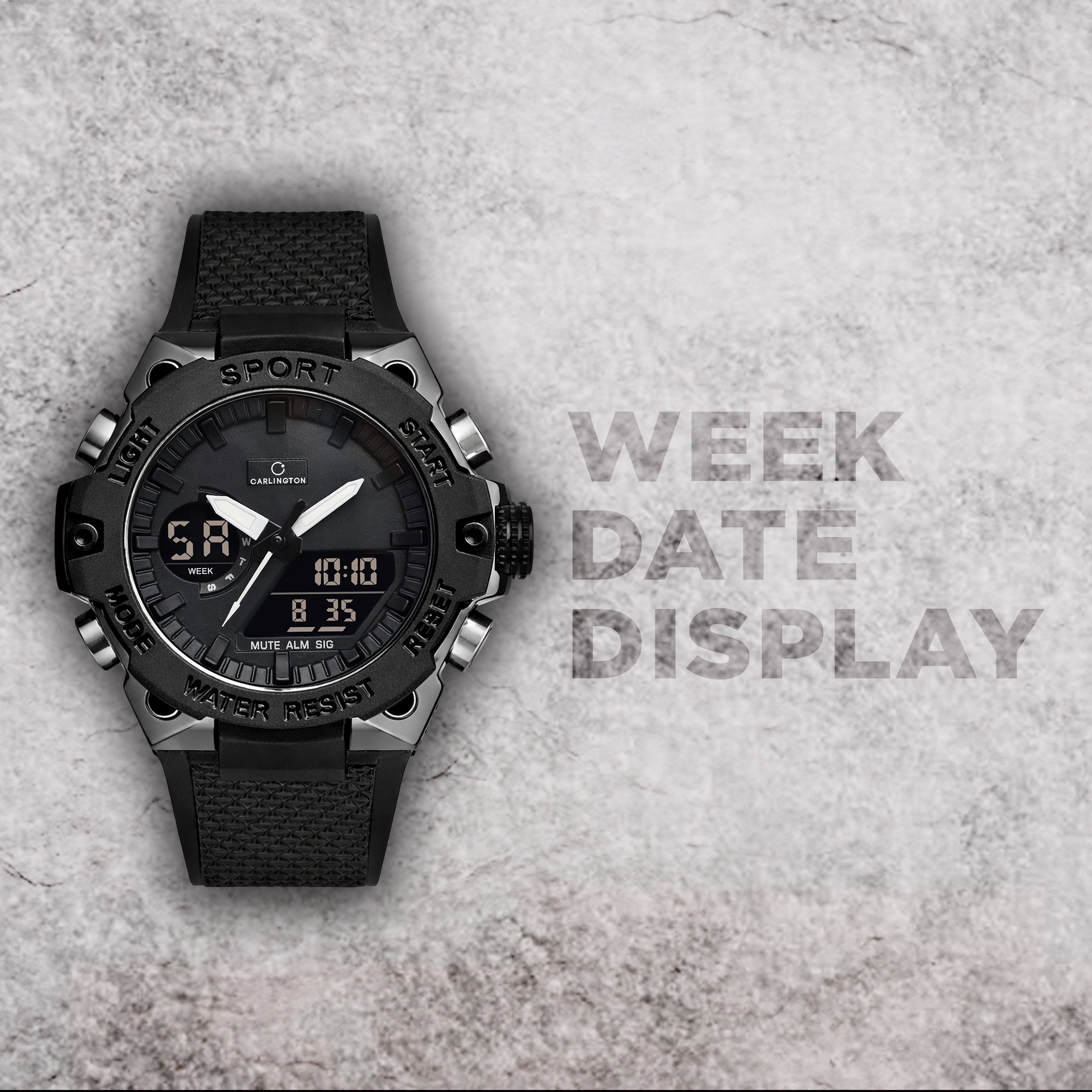 Carlington Analog-Digital Sports Watch, Dual Time,Alarm, Stopwatch, Calendar, Water-Resistant, Shock-Resistant, Back Light Display. The Perfect Watches for Men-CT_8675