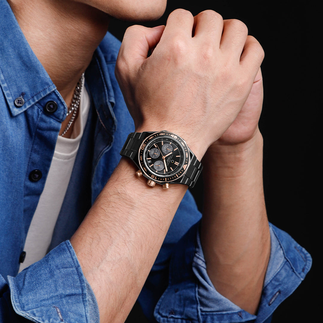 Carlington Nitro Analog Chronograph Men’s Stainless Steel Strap Wrist Watch | Quartz Movement | Water & Shock Resistant Watch for Men | Casual & Formal Wear - CT_8049