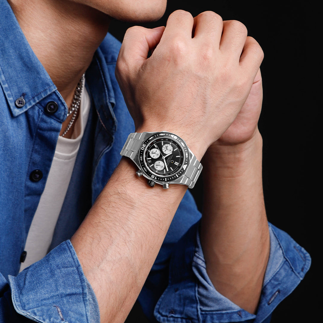 Carlington Nitro Analog Chronograph Men’s Stainless Steel Strap Wrist Watch | Quartz Movement | Water & Shock Resistant Watch for Men | Casual & Formal Wear - CT_8049