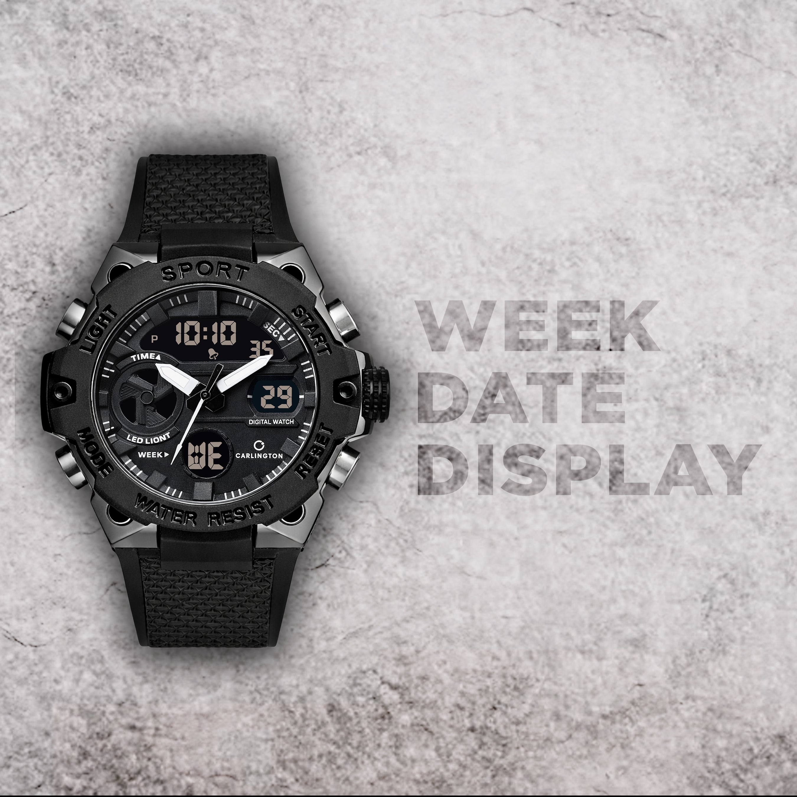 Carlington Analog-Digital Sports Watch, Dual Time,Alarm, Stopwatch, Calendar, Water-Resistant, Shock-Resistant, Back Light Display. The Perfect Watches for Men-CT_8665
