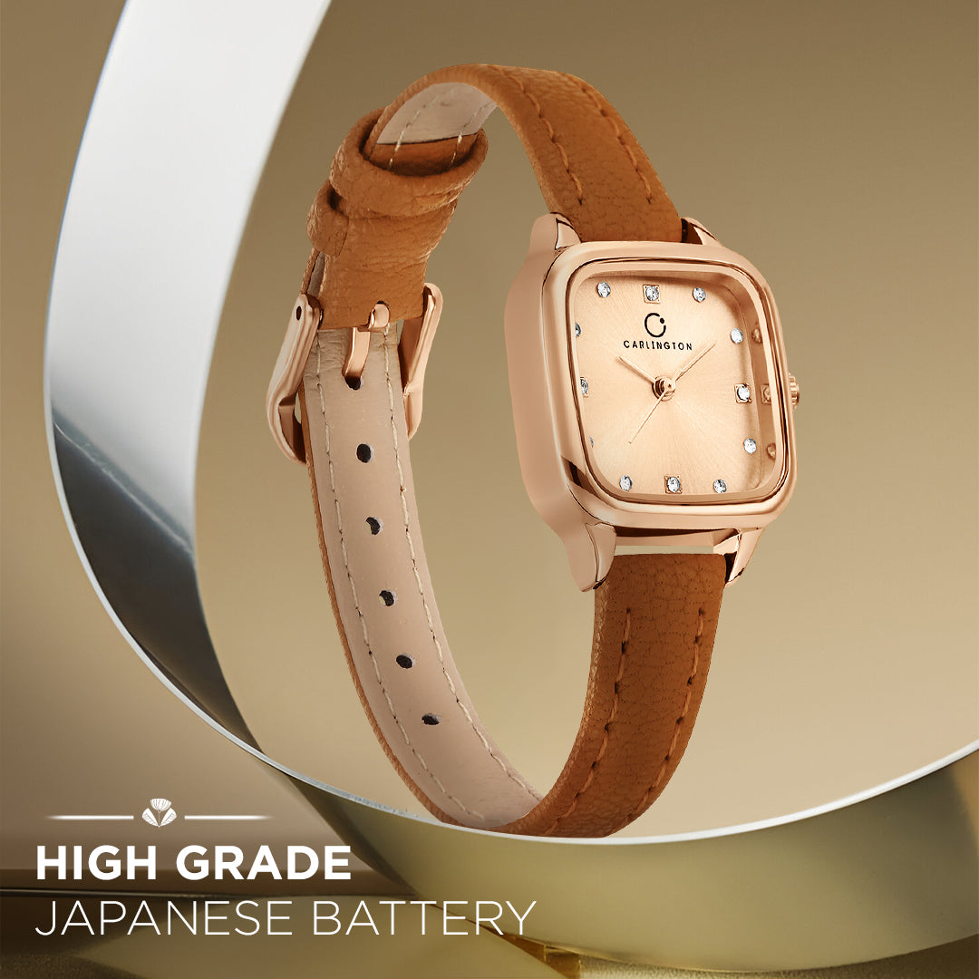 Carlington Aura Series Analog Women Wrist Watches with Premium Leather Belt Strap | Premium Fashion Watches for Ladies | CT - 201