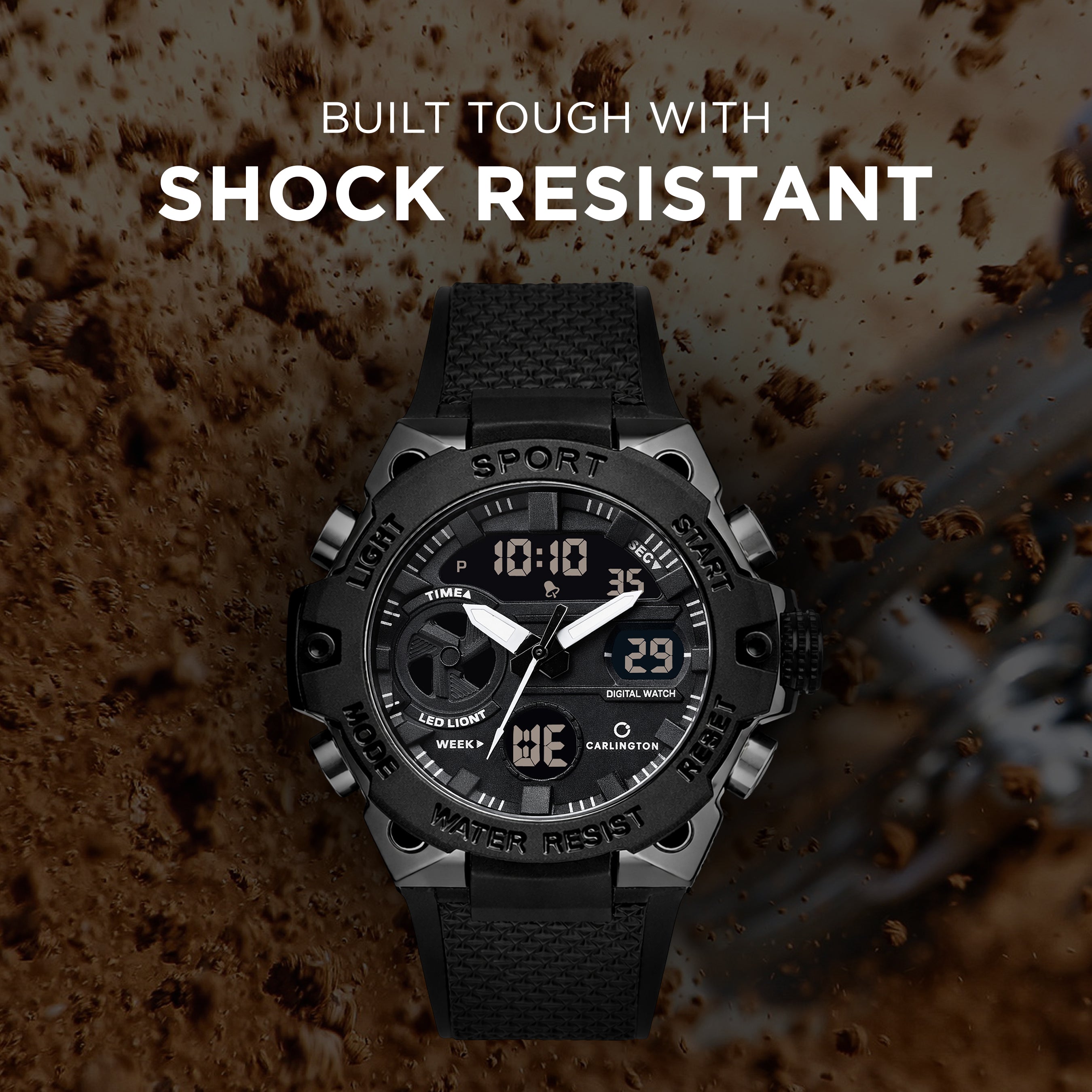 Carlington Analog-Digital Sports Watch, Dual Time,Alarm, Stopwatch, Calendar, Water-Resistant, Shock-Resistant, Back Light Display. The Perfect Watches for Men-CT_8665