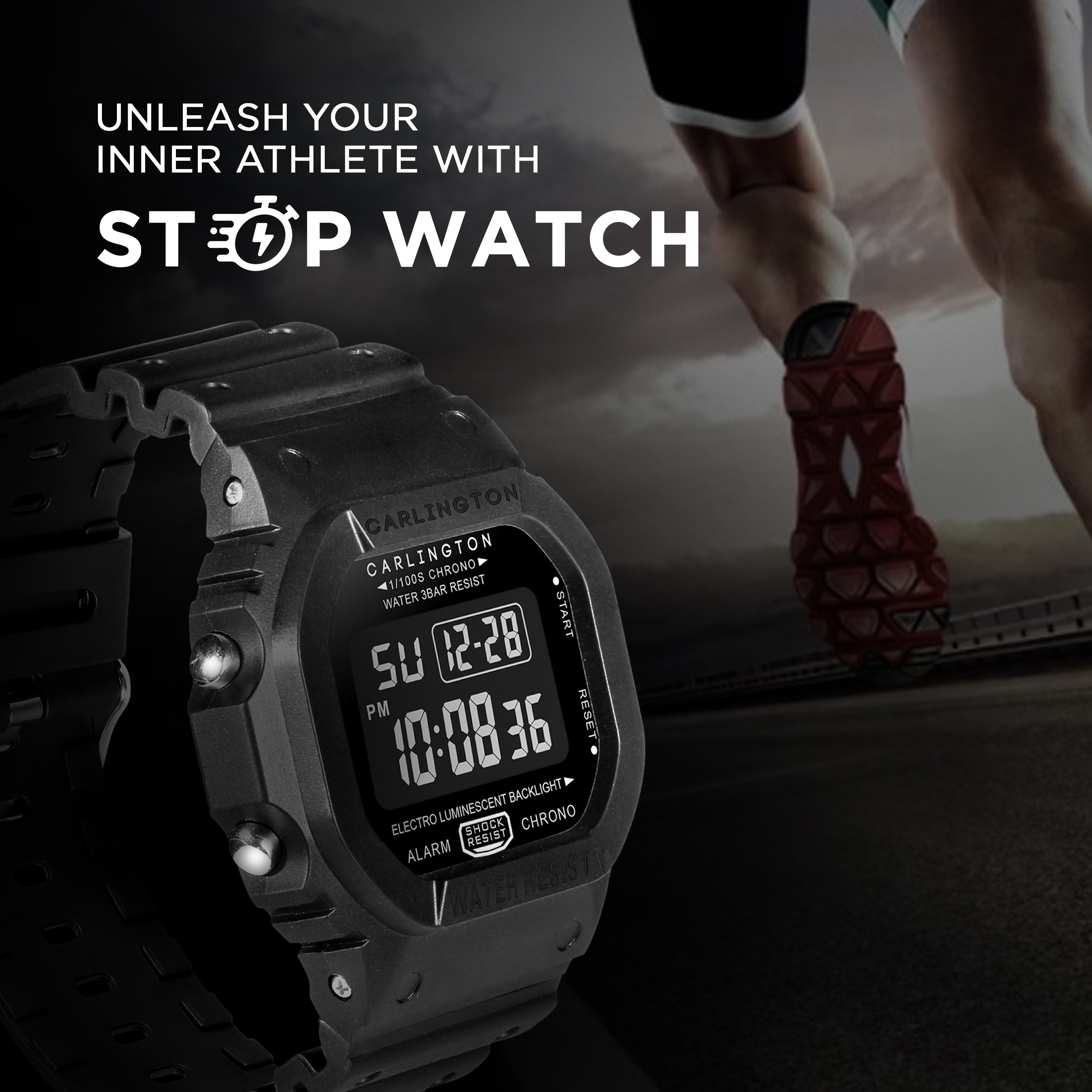 Carlington Digital Sports Watch Dual Time, Alarm, Calendar, Stopwatch, Water-Resistant, Shock-Resistant, Back Light Display. The Perfect Watch for Men - CT 1801