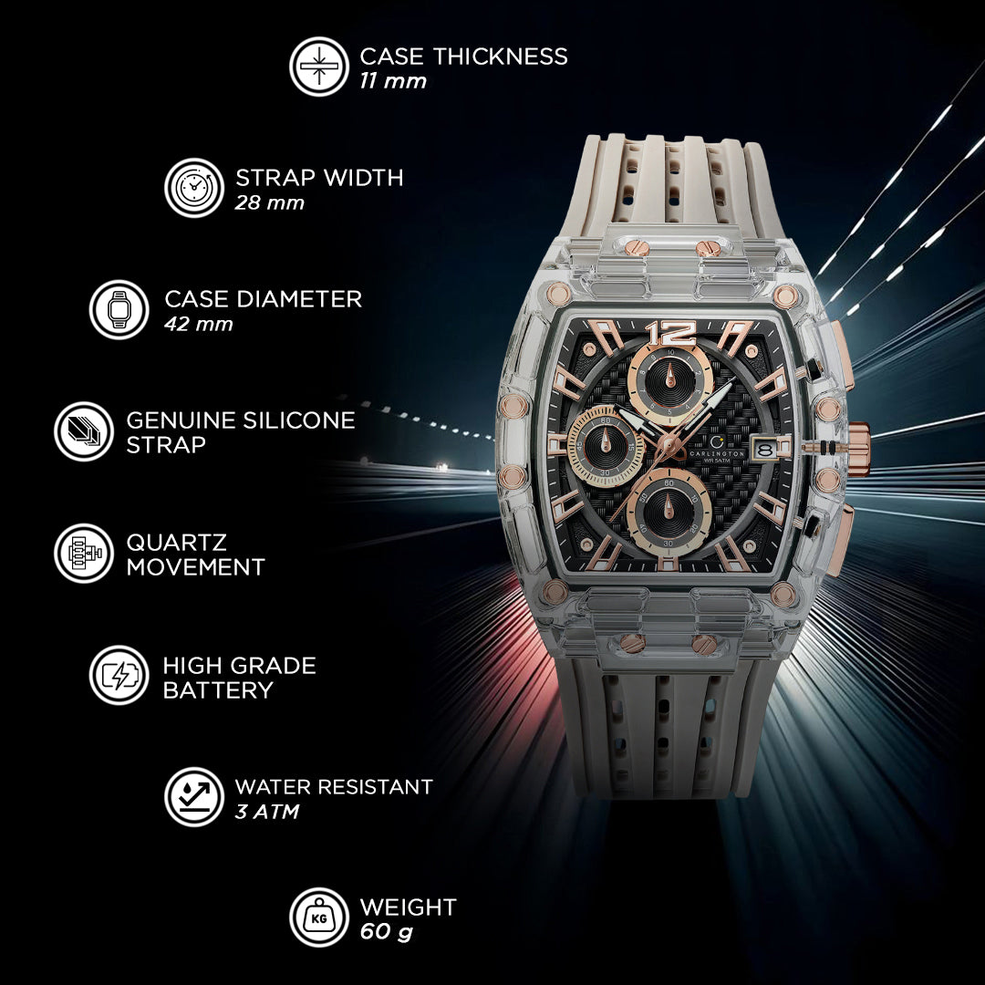 Carlington Nitro Analog Chronograph Men’s Polyurethane Strap Wrist Watch | Quartz Movement | Water & Shock Resistant Watch for Men | Casual & Formal Wear - CT_7105