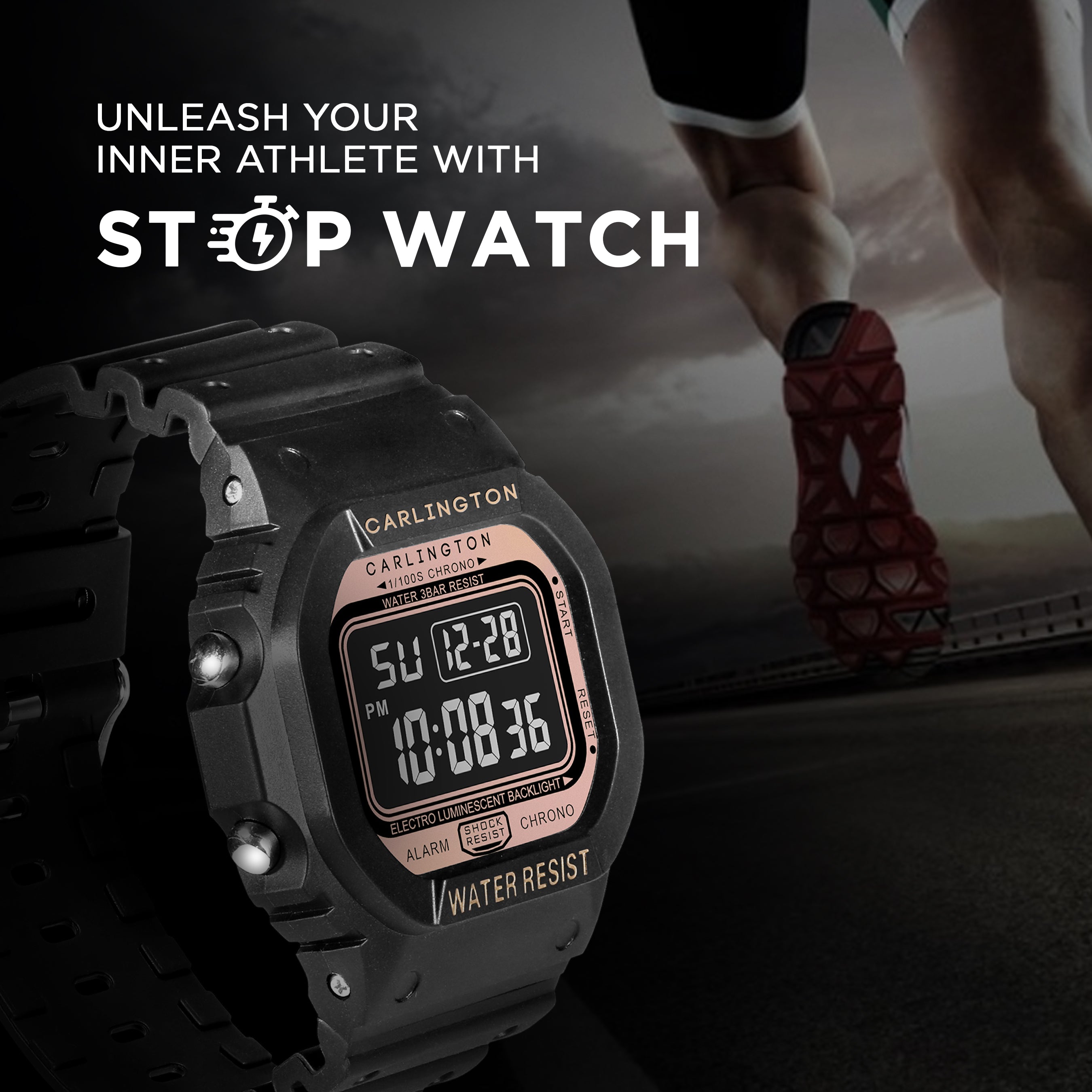 Carlington Digital Sports Watch Dual Time, Alarm, Calendar, Stopwatch, Water-Resistant, Shock-Resistant, Back Light Display. The Perfect Watch for Men - CT 1801
