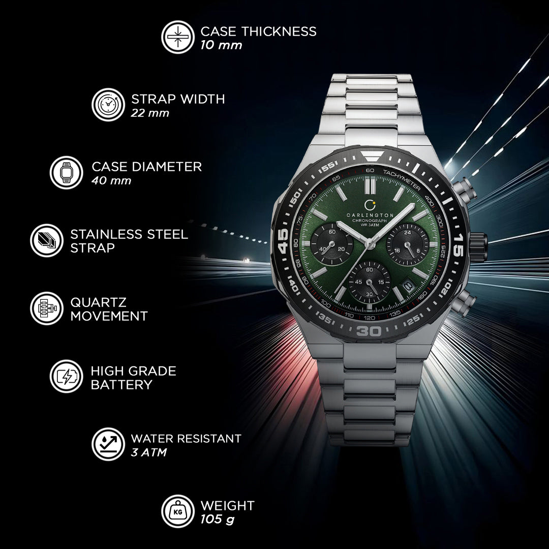 Carlington Nitro Analog Chronograph Men’s Stainless Steel Strap Wrist Watch | Quartz Movement | Water & Shock Resistant Watch for Men | Casual & Formal Wear - CT_8049