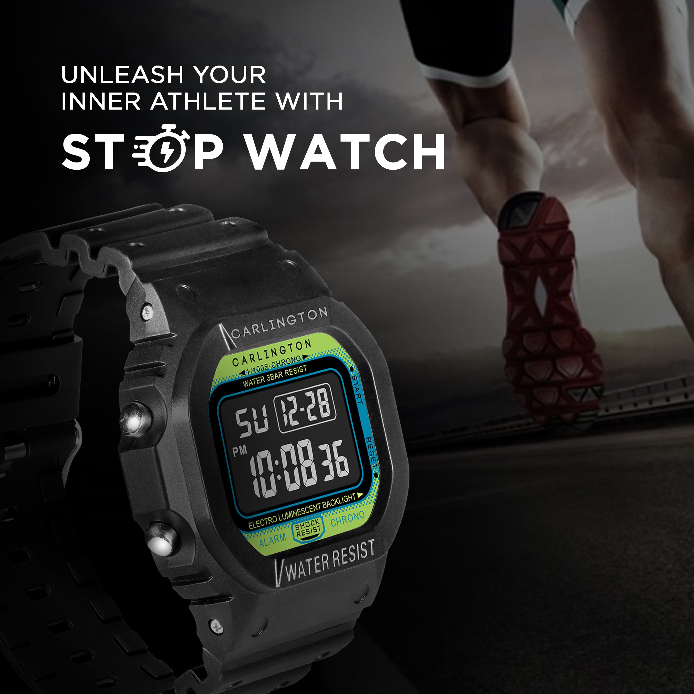 Carlington Digital Sports Watch Dual Time, Alarm, Calendar, Stopwatch, Water-Resistant, Shock-Resistant, Back Light Display. The Perfect Watch for Men - CT 1801