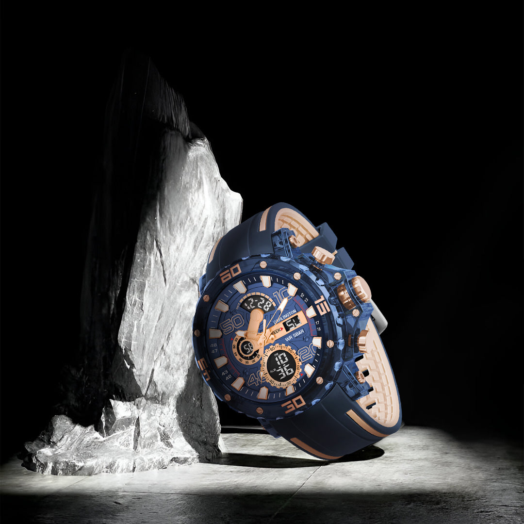 Carlington Velocity Series Analog-Digital Sports Watches for Men and Boys with Alarm, Stopwatch, Backlit Display, Dualtime, Silicone Rubber Strap, Water & Shock Resiatant - CT_8136