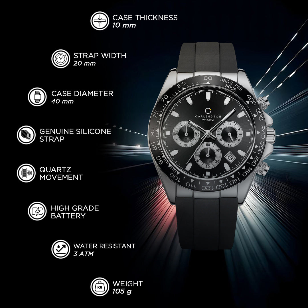 Carlington Nitro Analog Chronograph Men’s Polyurethane Strap Wrist Watch | Quartz Movement | Water & Shock Resistant Watch for Men | Casual & Formal Wear - CT_8054