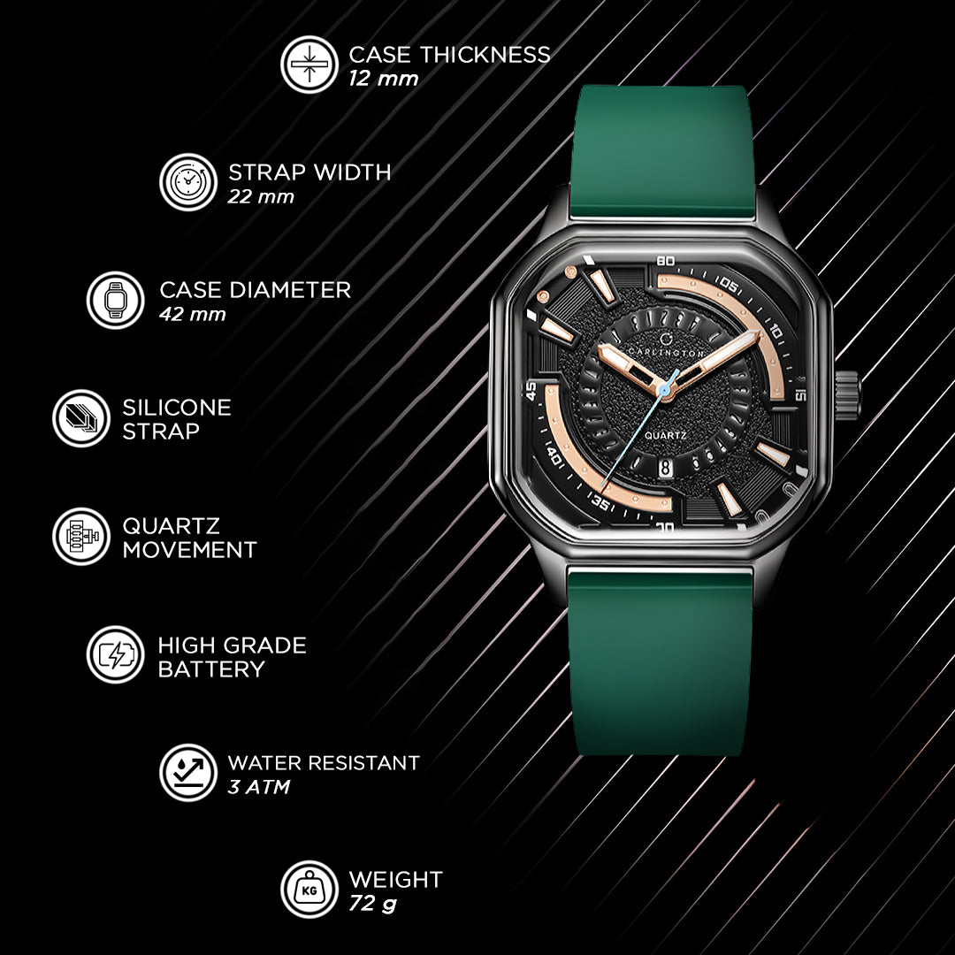 Carlington ASTRO 052 Geodetic Green – Premium Men's Analog Quartz Watch