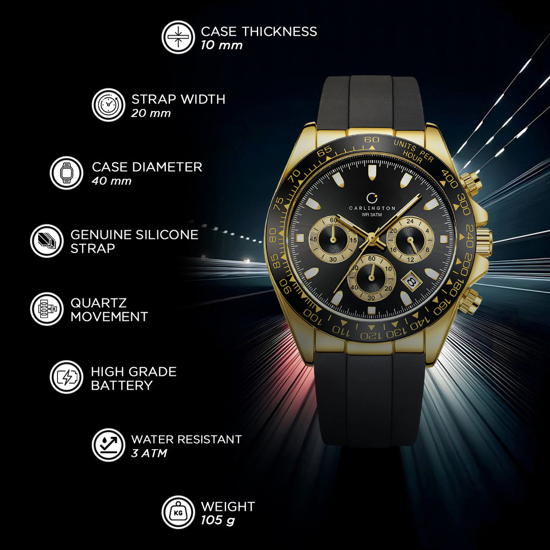 Carlington Nitro Analog Chronograph Men’s Polyurethane Strap Wrist Watch | Quartz Movement | Water & Shock Resistant Watch for Men | Casual & Formal Wear - CT_8054