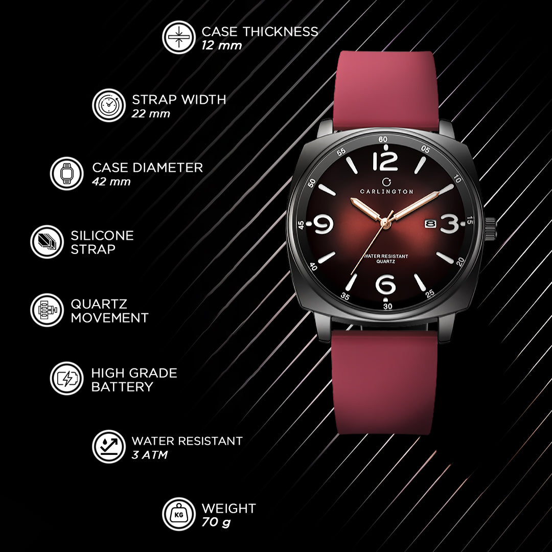 Carlington ASTRO 054 Berry Red – Premium Men's Chronograph-Style Analog Quartz Watch