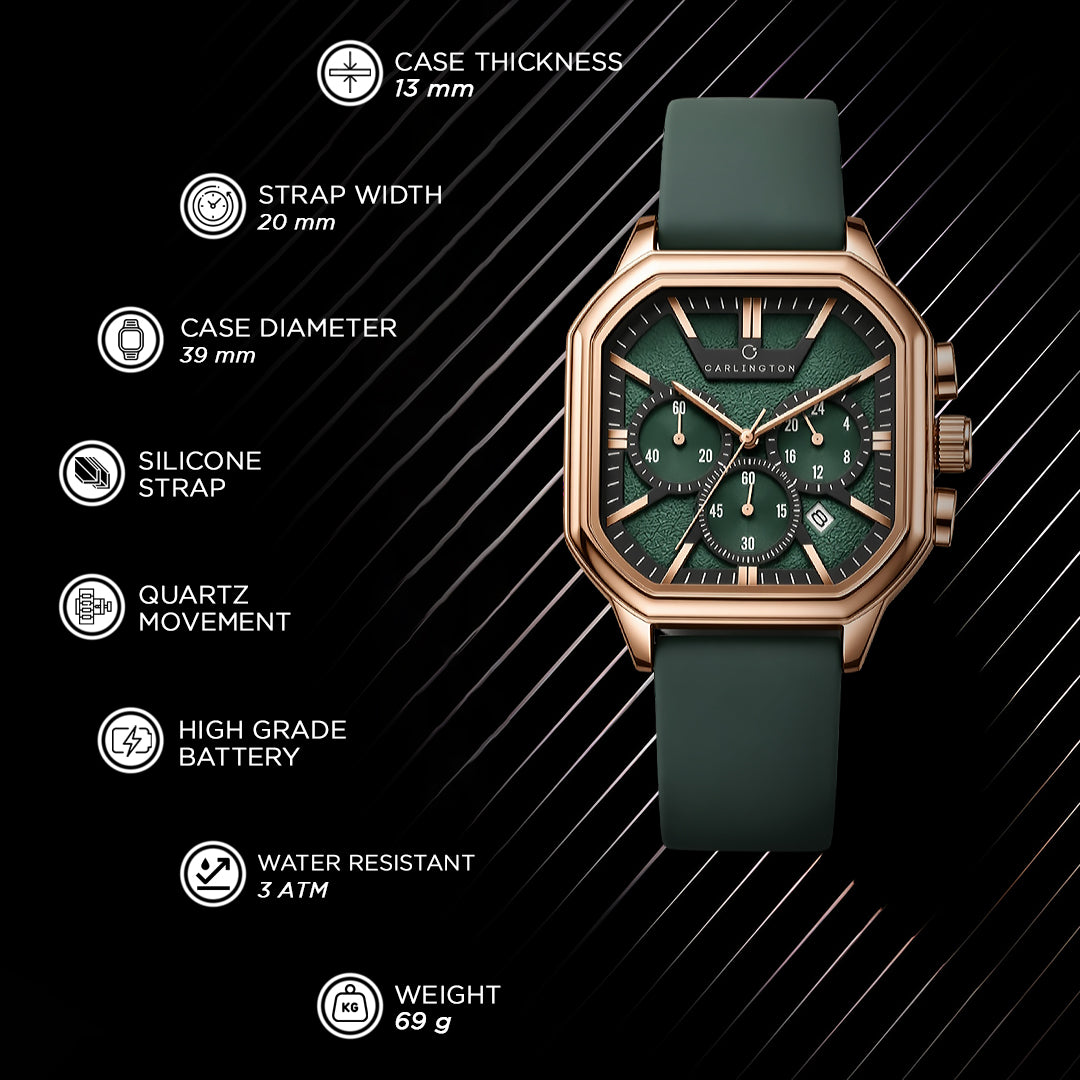 Carlington ASTRO 053 Geodetic Green – Premium Men's Chronograph-Style Analog Quartz Watch