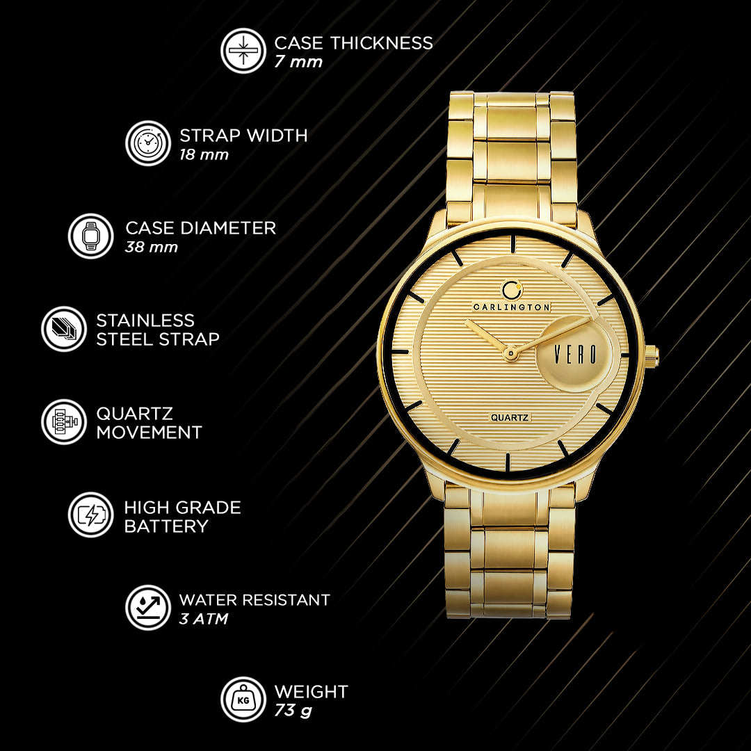 Carlington Vero Series Slim Analog Wrist Watches Stainless Steel Strap for Men CT1122