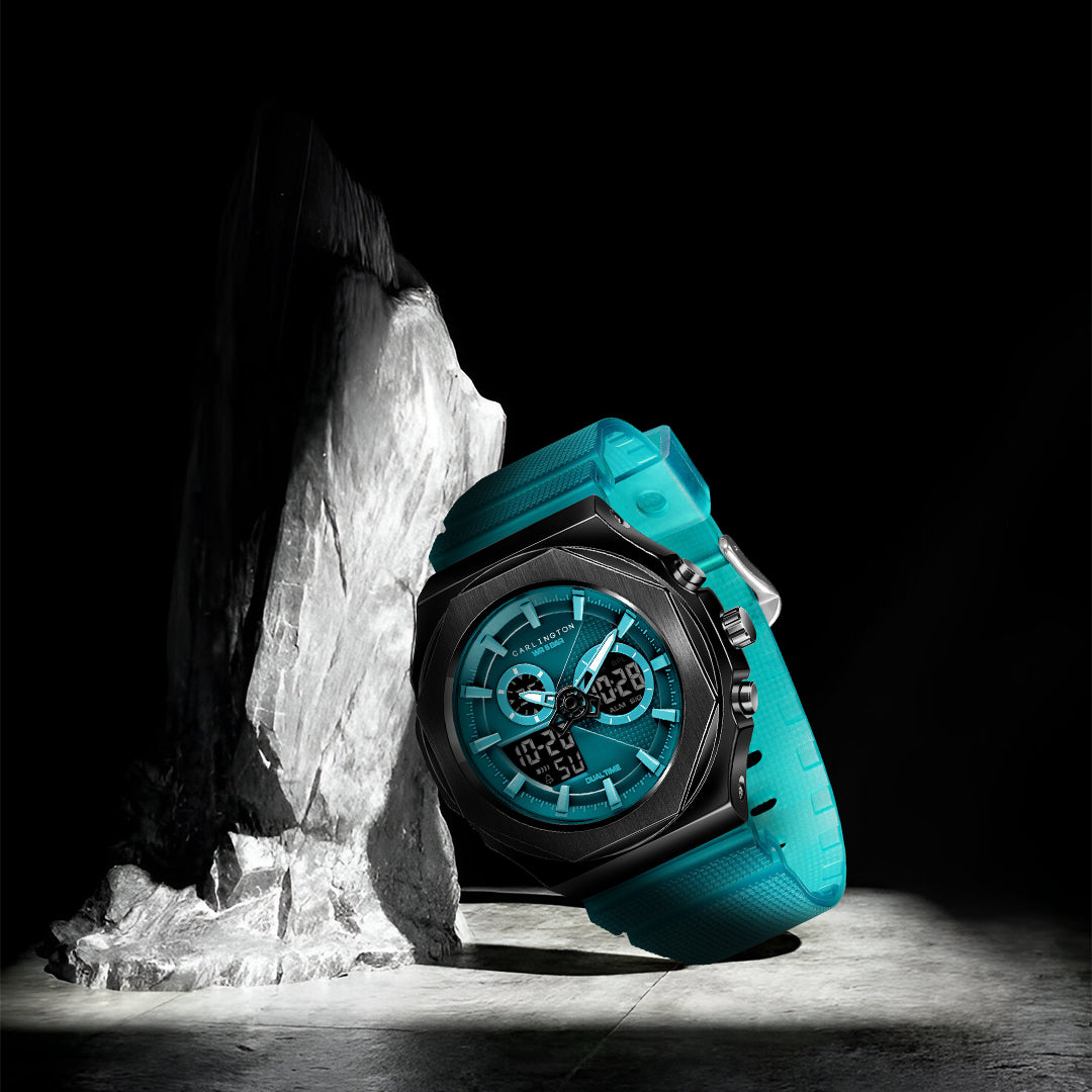 Carlington Velocity Series Analog-Digital Sports Watches for Men and Boys with Alarm, Stopwatch, Backlit Display, Dualtime, Silicone Rubber Strap, Water & Shock Resiatant - CT_8102