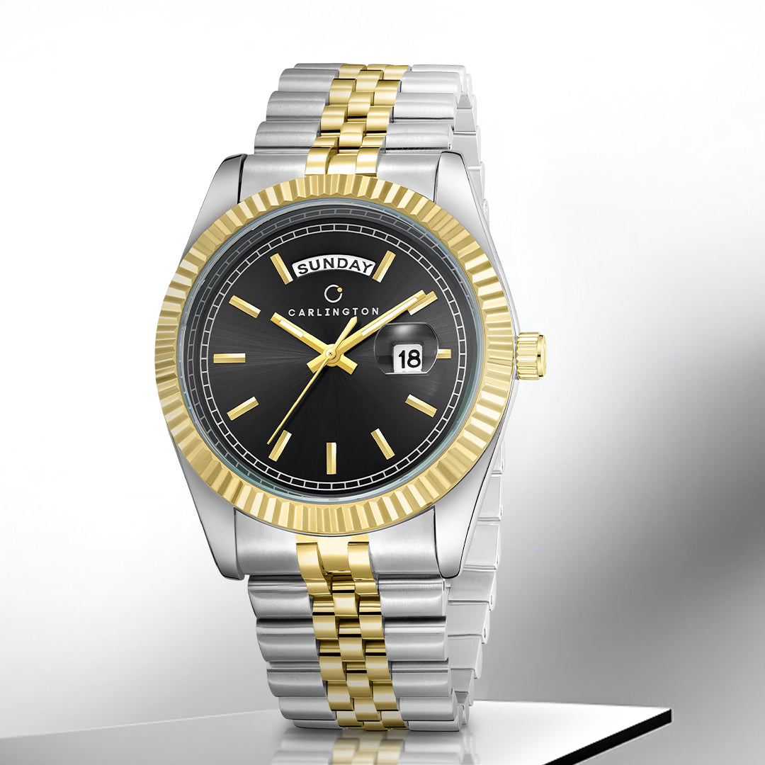 Carlington Analog Gents Watches with Stainless Steel Chain Strap | Day and Date Display | Premium Gift Watches for Men – Stylish Casual & Formal Wrist Watch - CT 8888
