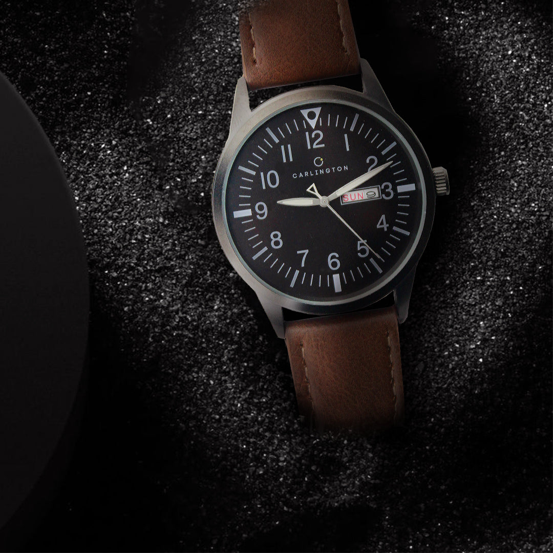 Carlington Aristocrat Series Analog Day & Date Watches for Men with Premium Leather Strap - CT 1074