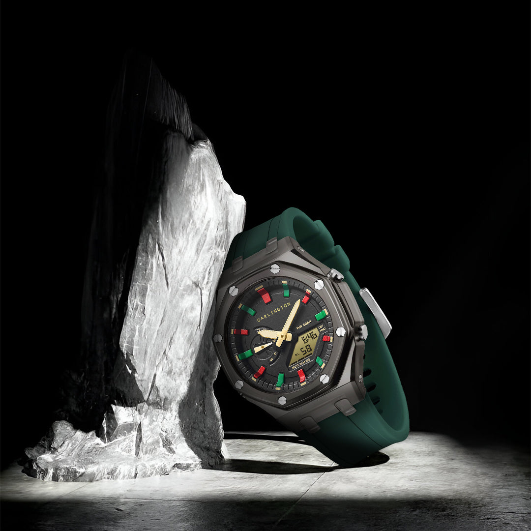 Carlington Velocity Series Analog-Digital Sports Watches for Men and Boys with Alarm, Stopwatch, Backlit Display, Dualtime, Silicone Rubber Strap, Water & Shock Resiatant - CT_8088