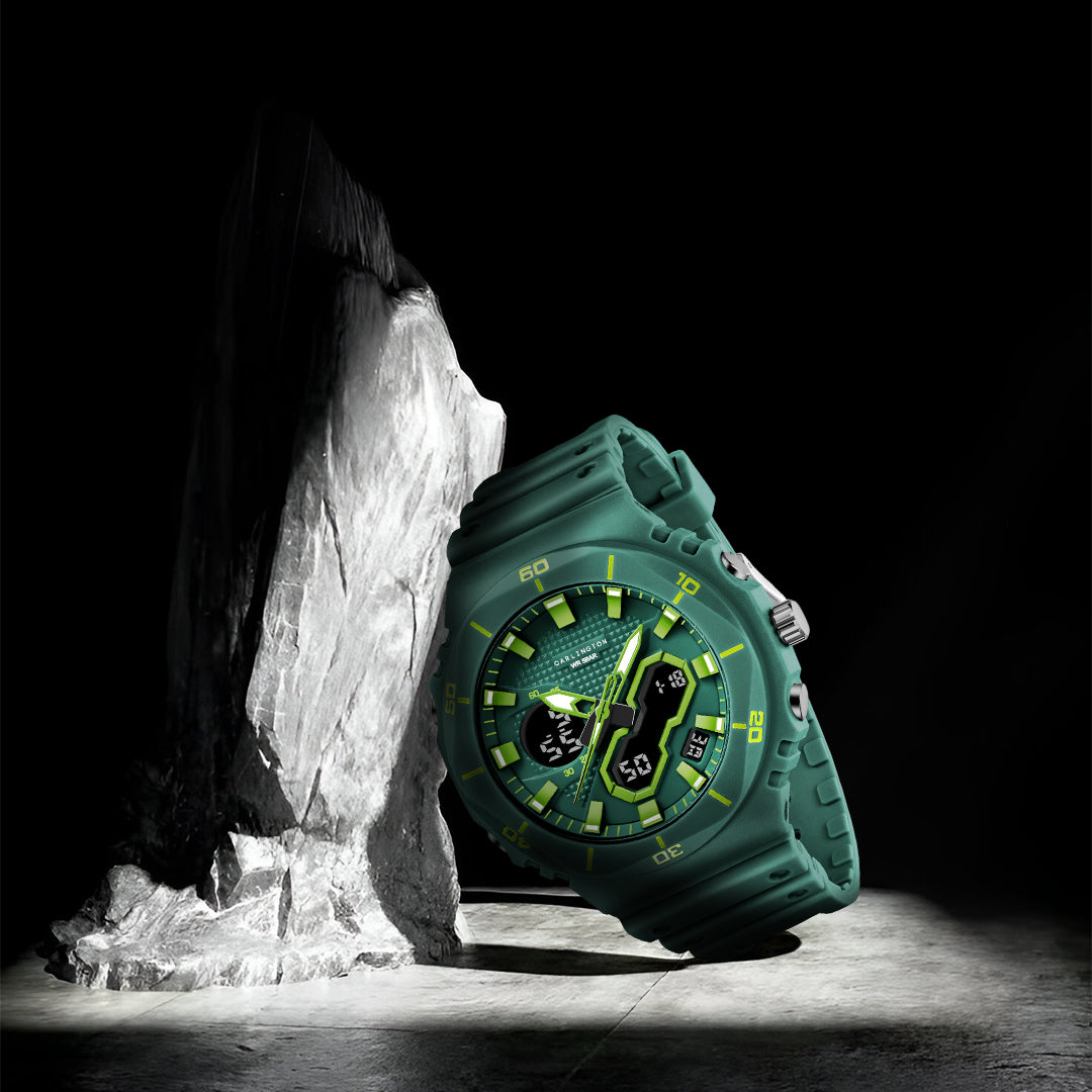 Carlington Velocity Series Analog-Digital Sports Watches for Men and Boys with Alarm, Stopwatch, Backlit Display, Dualtime, Silicone Rubber Strap, Water & Shock Resiatant - CT_8120