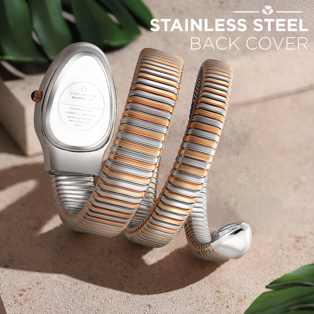 Carlington Scarlet Collection Women’s Analog Oval Dial Rose Gold Two Tone Stainless Steel Strap Watch – Wristwatch with Gift Box - CT 501 Two Tone Rose