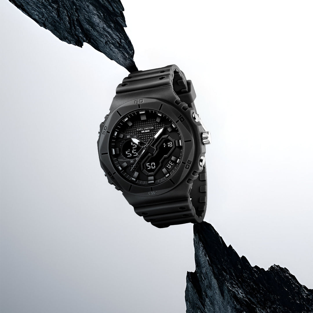 Carlington Velocity Series Analog-Digital Sports Watches for Men and Boys with Alarm, Stopwatch, Backlit Display, Dualtime, Silicone Rubber Strap, Water & Shock Resiatant - CT_8120