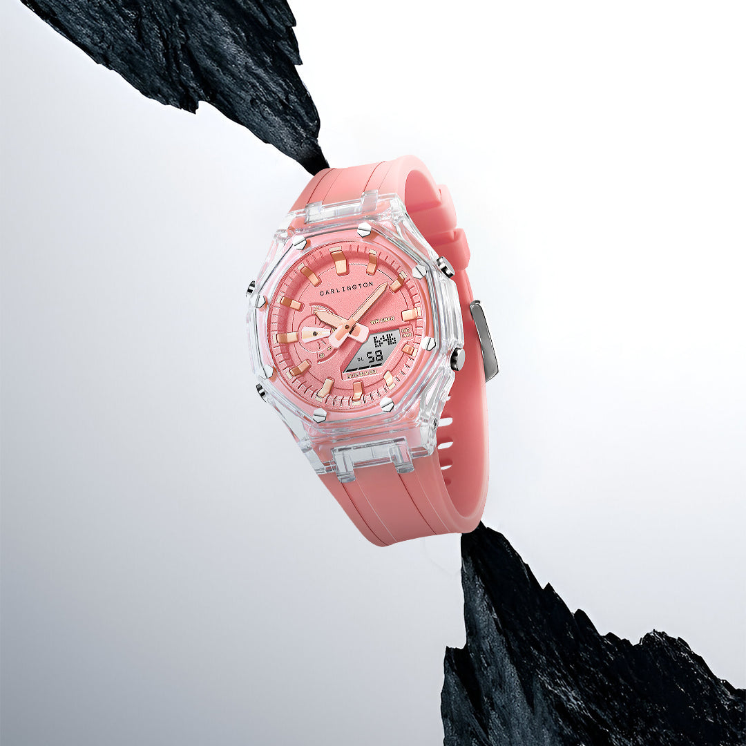 Carlington Velocity Series Analog-Digital Sports Watches for Women and Girls with Alarm, Stopwatch, Backlit Display, Dualtime, Silicone Rubber Strap, Water &amp; Shock Resiatant - CT_8088