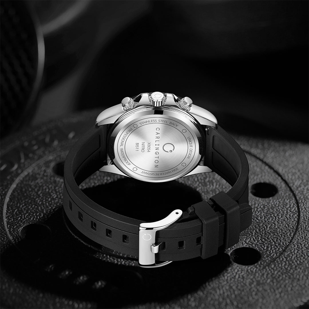 Carlington Nitro Analog Chronograph Men’s Polyurethane Strap Wrist Watch | Quartz Movement | Water & Shock Resistant Watch for Men | Casual & Formal Wear - CT_8054