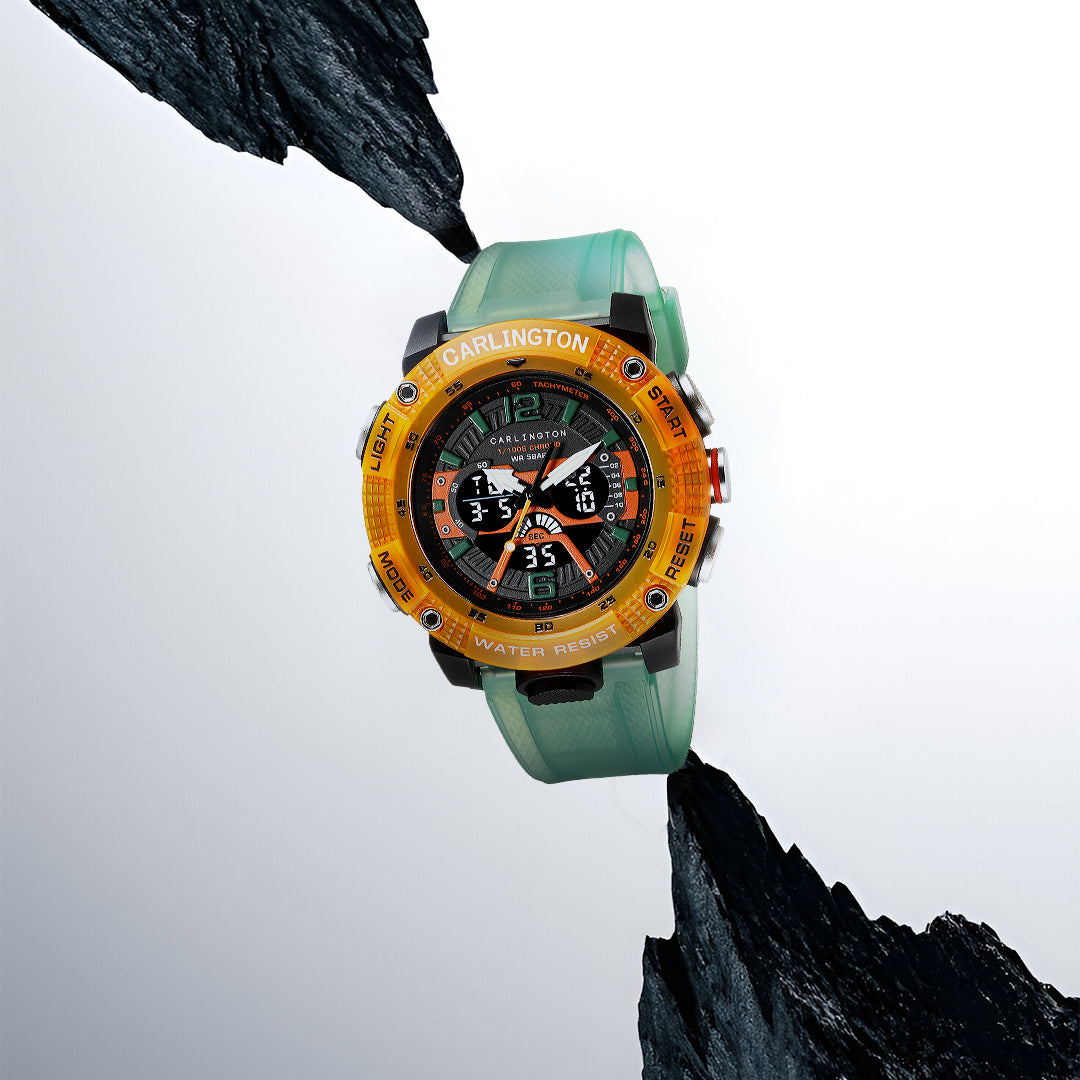 Carlington Velocity Series Analog-Digital Sports Watches for Men and Boys with Alarm, Stopwatch, Backlit Display, Dualtime, Silicone Rubber Strap, Water & Shock Resiatant - CT_8058
