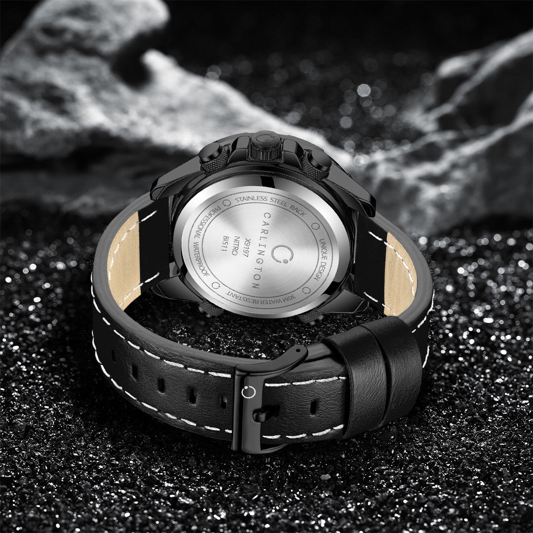 Carlington Nitro Analog-Digital Men’s Premium Leather Strap Wrist Watch | Quartz Movement | Water & Shock Resistant Watch for Men | Casual & Formal Wear - CT_9197