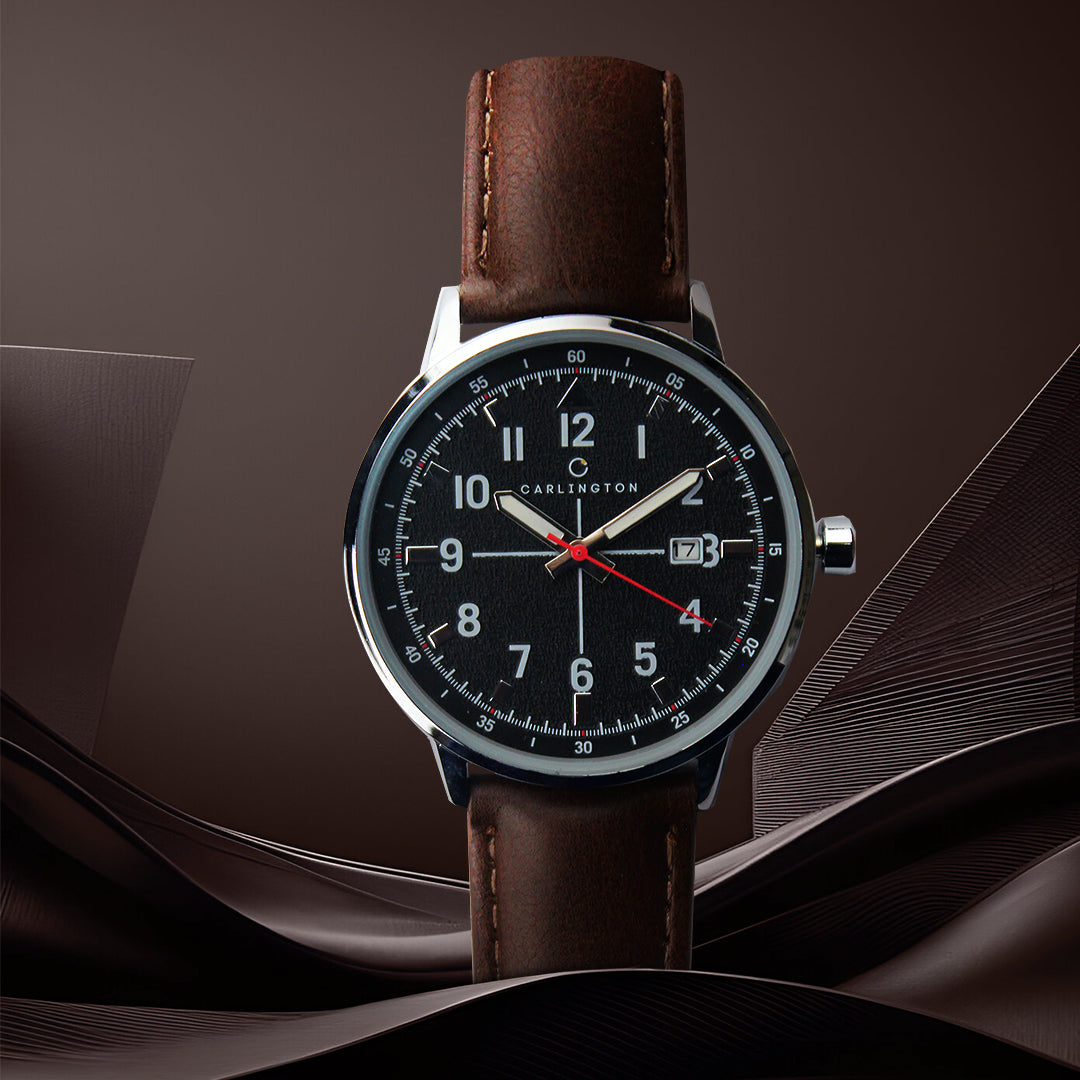 Carlington Aristocrat Series Analog Date Watches for Men with Premium Leather Strap - CT 1075