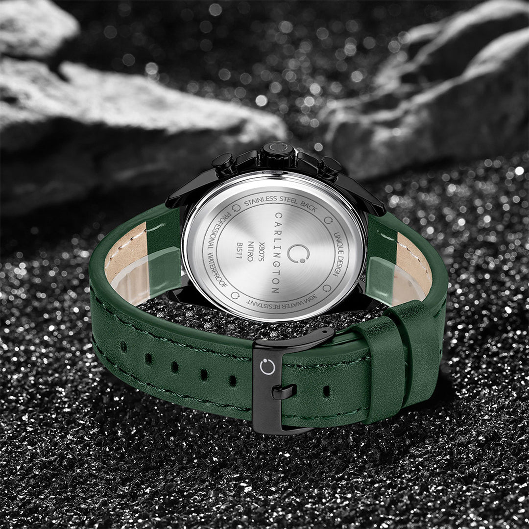 Carlington Nitro Analog Chronograph Men’s Premium Leather Strap Wrist Watch | Quartz Movement | Water & Shock Resistant Watch for Men | Casual & Formal Wear - CT_8075