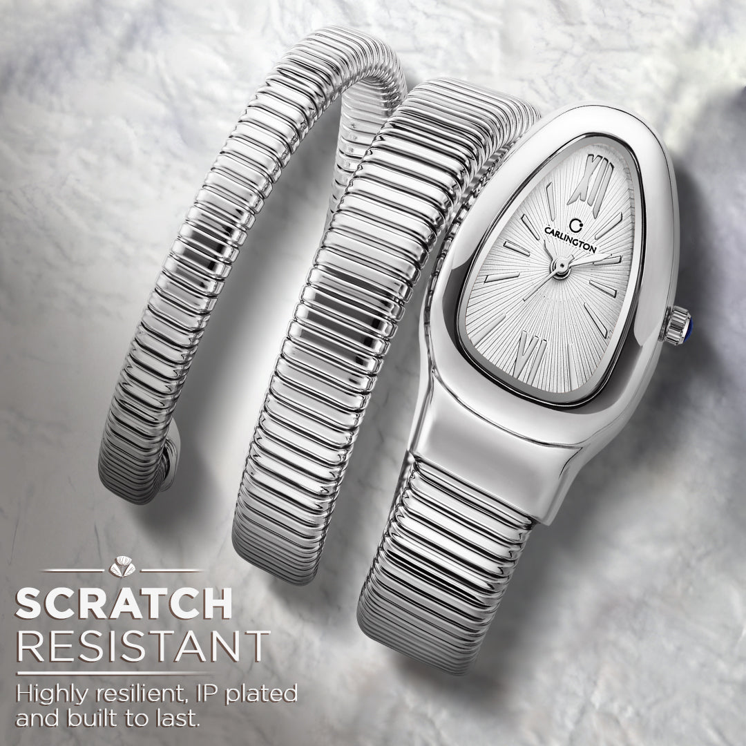 Carlington Elegant Snake Band Analog Women's Watch – Premium Stainless Steel Strap, Oval Designer Dial, Water-Resistant Ladies Watch for Party & Casual Wear Premium Gift Watch for Women