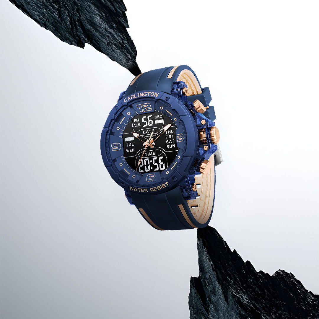 Carlington Velocity Series Analog-Digital Sports Watches for Men and Boys with Alarm, Stopwatch, Backlit Display, Dualtime, Silicone Rubber Strap, Water & Shock Resiatant - CT_8140