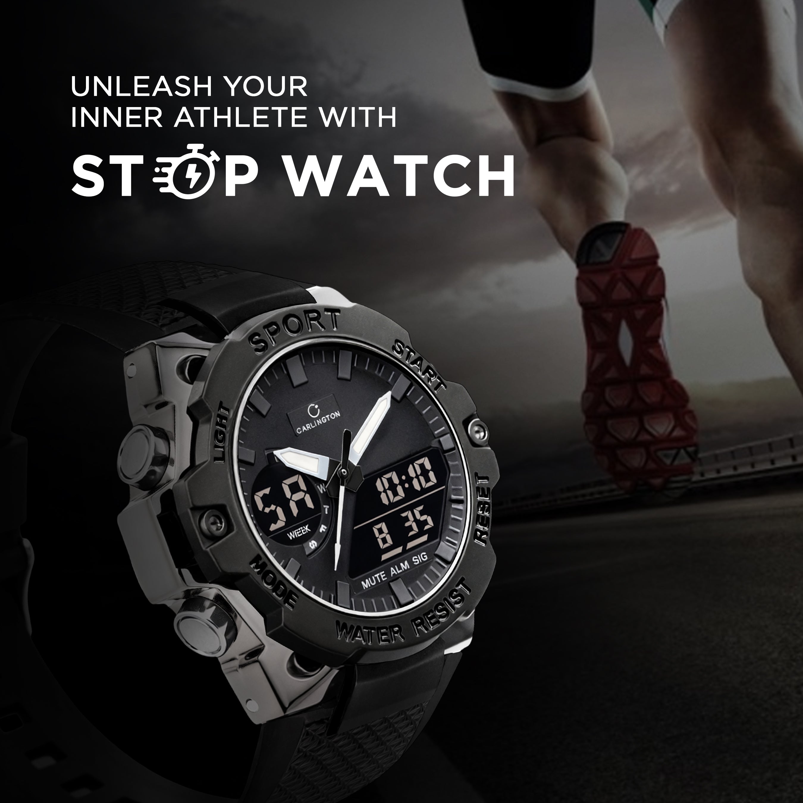 Carlington Analog-Digital Sports Watch, Dual Time,Alarm, Stopwatch, Calendar, Water-Resistant, Shock-Resistant, Back Light Display. The Perfect Watches for Men-CT_8675