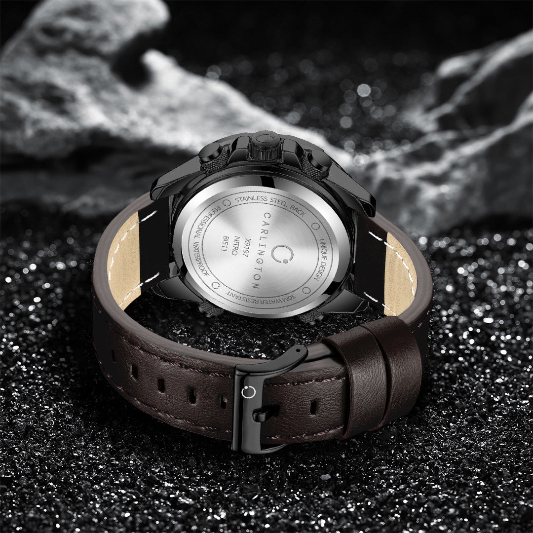 Carlington Nitro Analog-Digital Men’s Premium Leather Strap Wrist Watch | Quartz Movement | Water & Shock Resistant Watch for Men | Casual & Formal Wear - CT_9197
