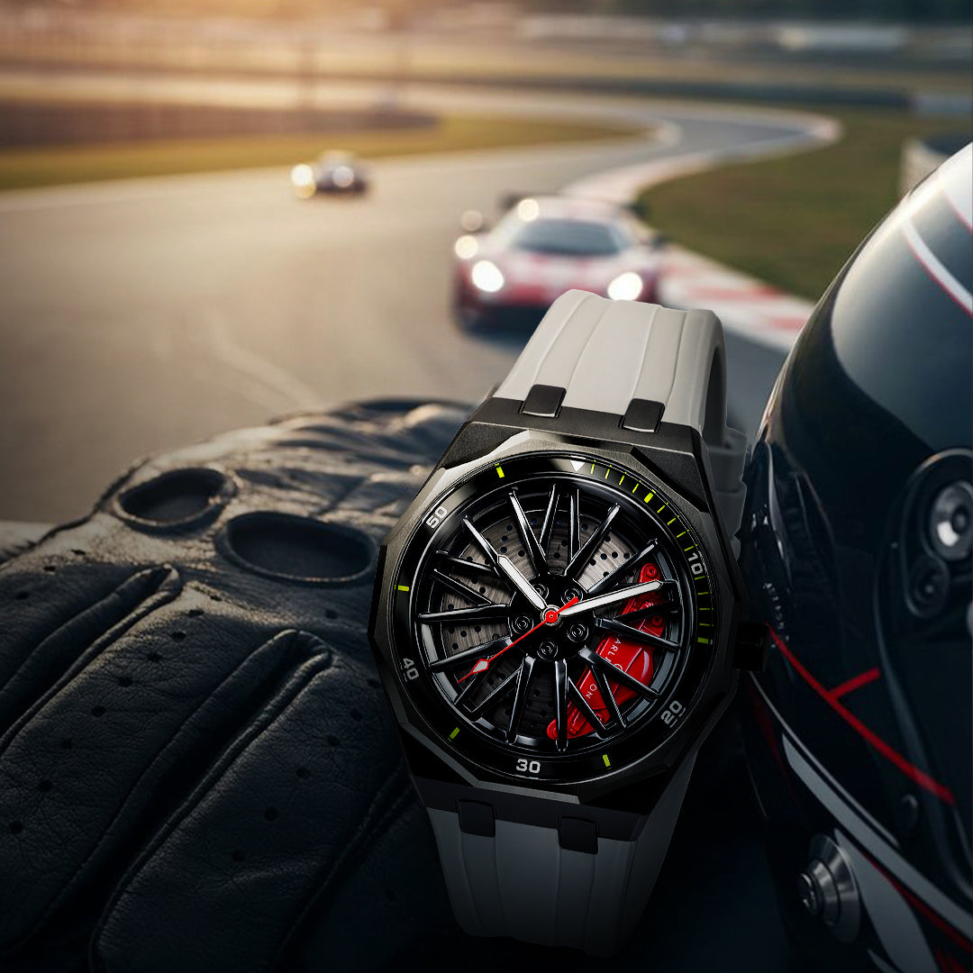 Carlington Nitro Series Analog Watches for Men | Unique Wheel Dial Design | Premium Silicone Strap | Stylish Sports Look | Quartz Movement Wrist Watches for Boys & Men_CT-7277 Grey