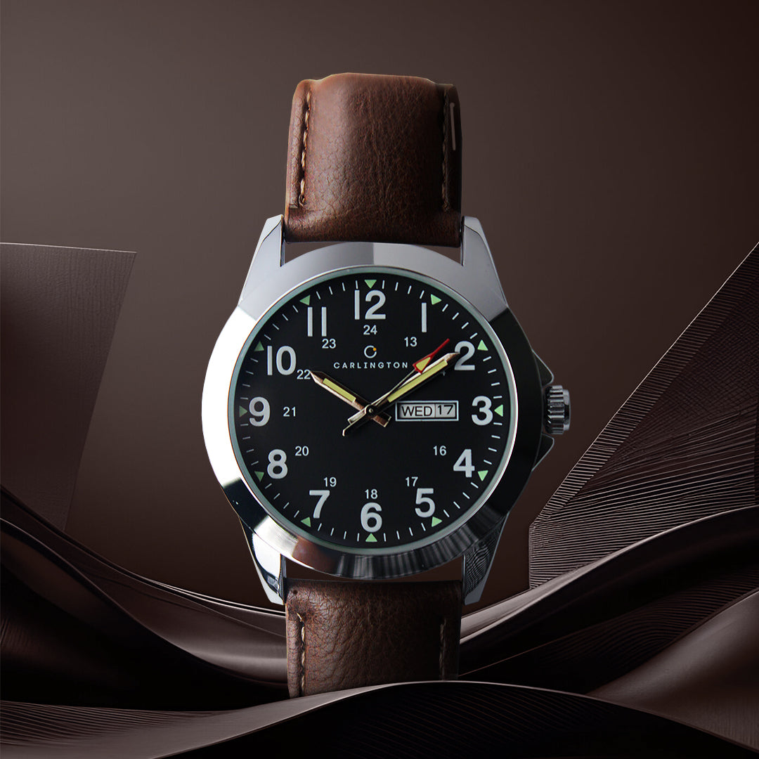 Carlington Aristocrat Series Analog Day & Date Watches for Men with Premium Leather Strap - CT 1073